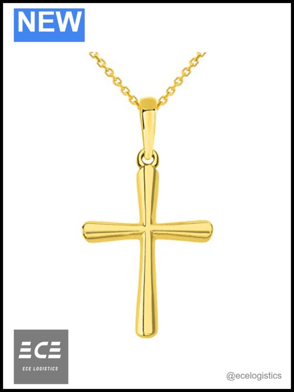 14k Yellow Gold Slender Small Cross Charm Pendant Necklace